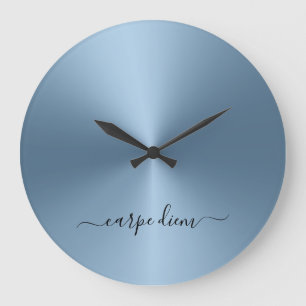 Grande Horloge Ronde Carpe Diem Acier Bleu Style métallique Acrylique