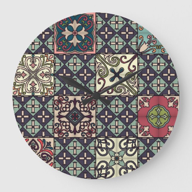 Grande Horloge Ronde Carreaux portugais : Talavera Style sans couture (Recto)