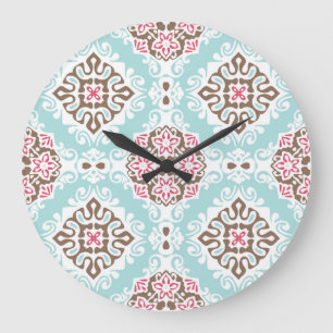 Grande Horloge Ronde Carrelage Abstrait : Motif Vintage sans fil