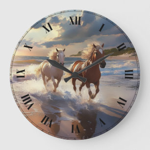 Grande Horloge Ronde Carrelage en céramique Les Chevaux