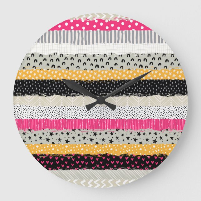 Grande Horloge Ronde Carrelage en Patchwork : Conception Versatile Sans (Recto)