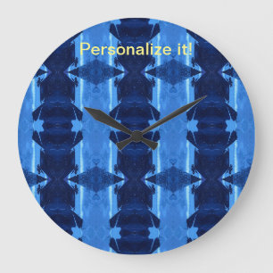 Grande Horloge Ronde Carrelage et miroir psychédélique bleu & blanc des