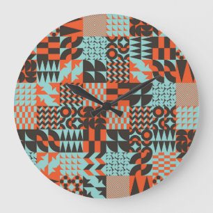 Grande Horloge Ronde Carrelage géométrique en mosaïque, motif élégant s
