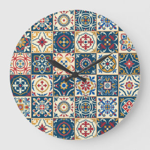 Grande Horloge Ronde Carrelage marocain coloré, magnifique motif sans s