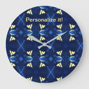 Grande Horloge Ronde Carrelage & miroir blues psychédéliques, design ja