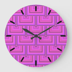 Grande Horloge Ronde Carrés à rayures roses motif