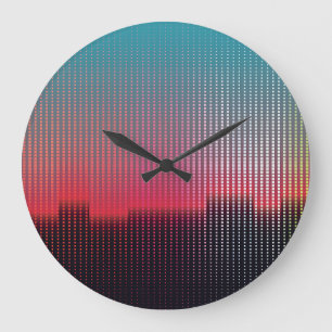 Grande Horloge Ronde Carrés urbains numériques : flou futuriste.
