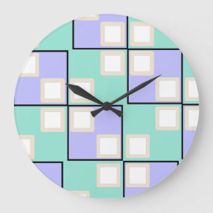 Grande Horloge Ronde Carrés violets clair
