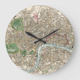 Grande Horloge Ronde Carte ancienne de Londres Angleterre (1853)