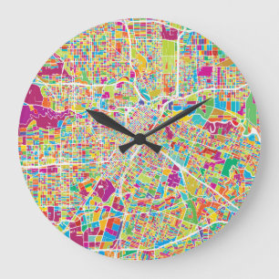 Grande Horloge Ronde Carte au néon de Houston, le Texas  