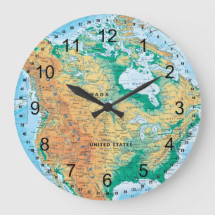 Grande Horloge Ronde Carte de l'Amérique du Nord