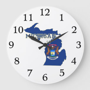 Grande Horloge Ronde Carte du Michigan Drapeau de l'État en forme Drap