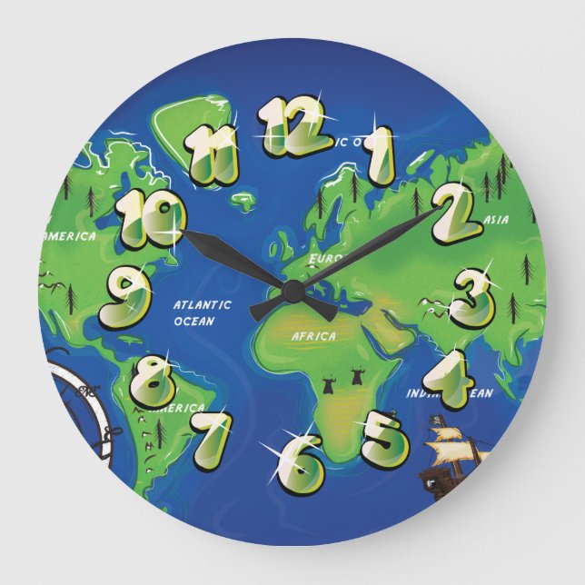 Grande Horloge Ronde Carte du monde (Recto)