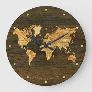 Grande Horloge Ronde Carte en bois du monde