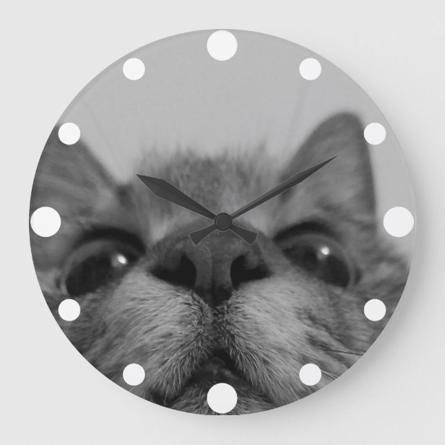 Grande Horloge Ronde Carte postale Visage Chat Noir&Blanc (Recto)