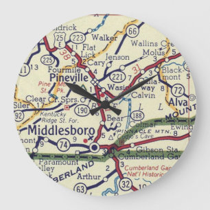 Grande Horloge Ronde Carte Vintage Middlesboro KY