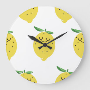 Grande Horloge Ronde Carton au citron mignon : Vintage sans couture
