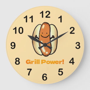 Grande Horloge Ronde Carton de chien chaud grillant