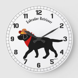 Grande Horloge Ronde Cartoon Black Labrador Cowboy