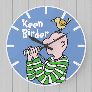 Grande Horloge Ronde Cartoon Oiseau Watcher & Bird