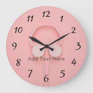 Grande Horloge Ronde Casques roses avec fils