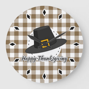 Grande Horloge Ronde Casquette pèlerin noir sur plan Brown - Thanksgivi