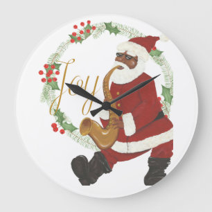 Grande Horloge Ronde Casse de Noël afro-américaine Père Noël