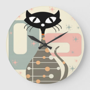 Grande Horloge Ronde Cat du milieu du siècle moderne