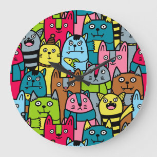 Grande Horloge Ronde Cat et kitten