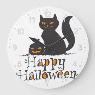 Grande Horloge Ronde Cat with Halloween - Choose back color