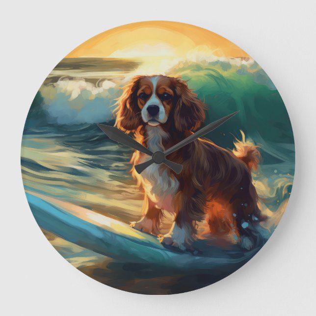 Grande Horloge Ronde Cavalier King Beach Surf Peinture (Recto)