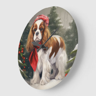 Grande Horloge Ronde Cavalier King Charles Spaniel Chien Noël