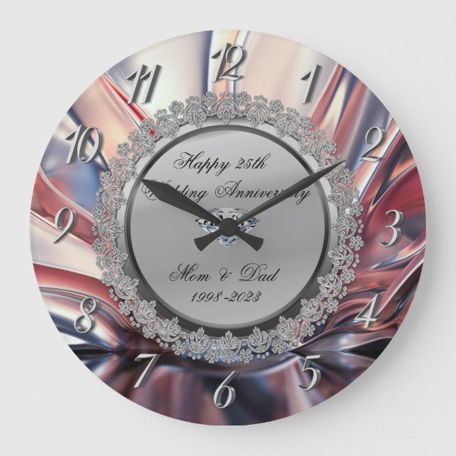 Grande Horloge Ronde Célébration de mariage abstraite diamant argenté   (Recto)