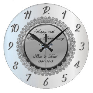 Grande Horloge Ronde Célébration de mariage en diamant floral argenté 2