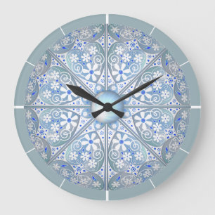 Grande Horloge Ronde Céramique Lace bleu clair