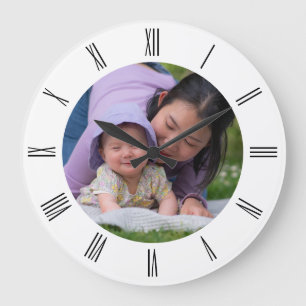 Grande Horloge Ronde Cercle de Mère et d'Enfant Forme Photo de Famille