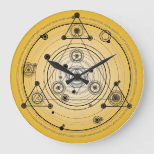 Grande Horloge Ronde Cercle sacré jaune de la géométrie avec des