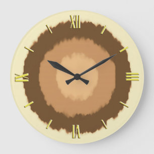Grande Horloge Ronde Cercles batiks modernes - marron et beige