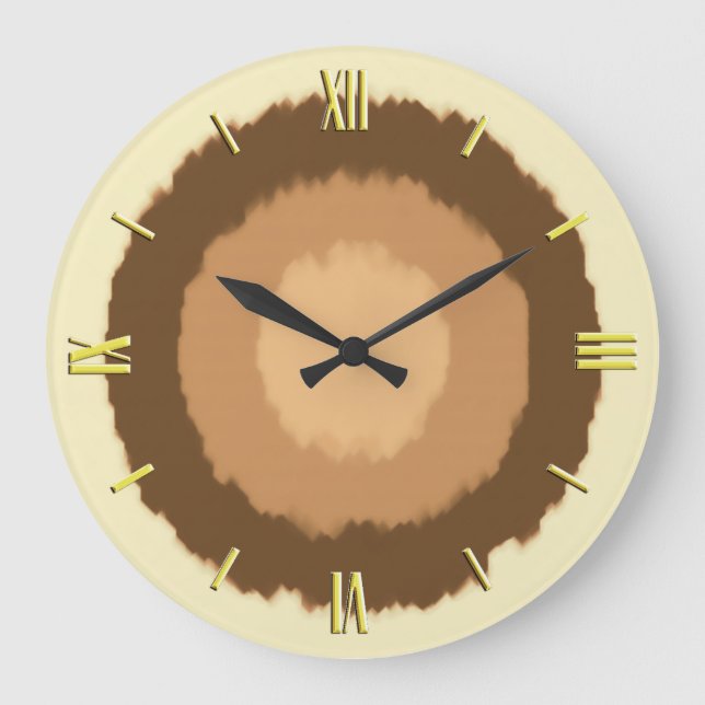 Grande Horloge Ronde Cercles batiks modernes - marron et beige (Recto)