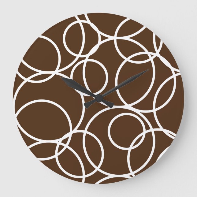 Grande Horloge Ronde Cercles blancs géométriques Brown moderne Abstrait (Recto)