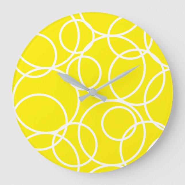 Grande Horloge Ronde Cercles blancs géométriques Jaune Moderne Abstrait (Recto)
