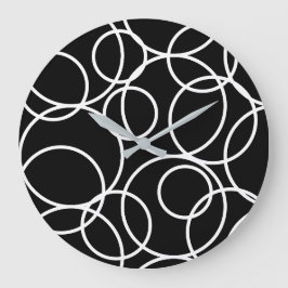 Grande Horloge Ronde Cercles blancs géométriques Noir moderne Abstrait