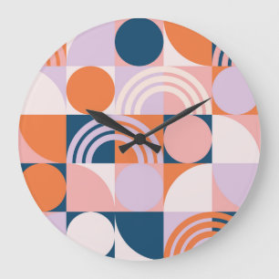 Grande Horloge Ronde Cercles du milieu du siècle : Motif géométrique