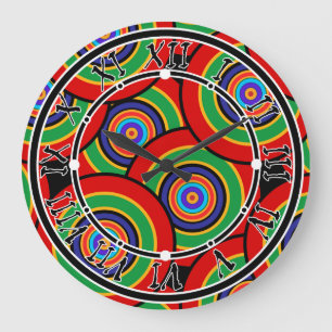 Grande Horloge Ronde Cercles et anneaux rétro