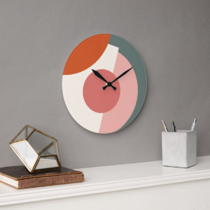 Grande Horloge Ronde Cercles géométriques Abstraits chic Motif d'art mo