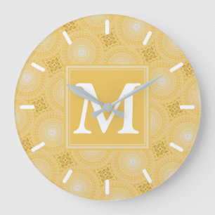 Grande Horloge Ronde Cercles jaunes monogrammes motif