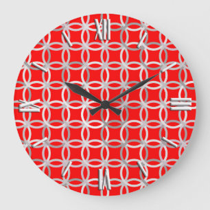 Grande Horloge Ronde Cercles modernes du milieu du siècle, rouge profon