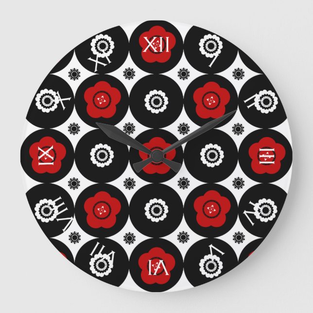 Grande Horloge Ronde Cercles mods à tendance rouge et noire (Recto)
