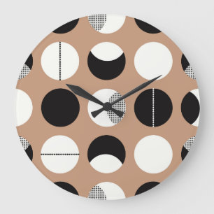 Grande Horloge Ronde Cercles noirs, blancs, arrière - plans bruns.