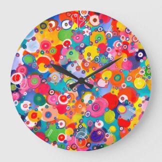 Grande Horloge Ronde Cercles Petits Joyeux Colorés Œuvre Originale